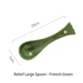 Grande cuillère en céramique gaufrée vert français élégante, longueur 23 cm pour soupe - Grande Cuillère en Relief / Vert Français