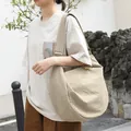 Japanese style checked canvas dumpling bag, large capacity hobo crossbody for women - Tan