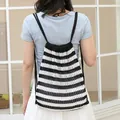 Stylish black and white striped knitted drawstring backpack for casual daily use - Black
