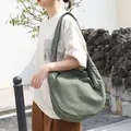 Japanese style casual green checkered canvas hobo bag for women with adjustable shoulder strap - Green