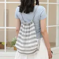 Casual Japanese style gray and white striped knit drawstring backpack for women - Gray
