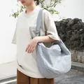Bolso bandolera de lona a cuadros azules con correa ancha ajustable para mujer - Gris claro