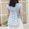 Japanese style blue and white striped knitted drawstring backpack for casual women wear - Blue
