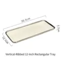 Assiette rectangulaire en céramique 12 pouces 30,5 cm avec bord argenté et texture verticale - Grande Assiette Rectangulaire à Motif Vertical