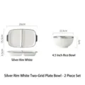 Ensemble d'assiette divisée et bol en céramique blanche à bord argenté pour repas - Ensemble Assiette Divisée et Bol Bord Argenté / Blanc