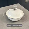 Élégant bol à dessert en céramique blanche de 5 pouces avec couvercle et figurine d'oiseau - Bol à Dessert / 5 Pouces