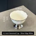 4.2 inch white ceramic dessert goblet bowl with silver scalloped rim and base - 4.2 Inch High Foot Cup / Silver Edge White