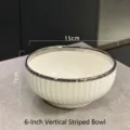 Cuenco de cerámica blanca con textura acanalada y borde plateado, 15 cm de diámetro - Cuenco Acanalado de 6 Pulgadas