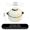 White ceramic ramen bowl with lid and silver rim detailing, 600ml capacity for soup - 6-Inch Bowl With Lid