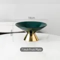 Luxury 7-inch ceramic pedestal fruit bowl in dark green with a polished gold base - 7" / Green