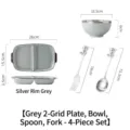 Service de table 4 pièces en céramique gris avec bord argenté ours - Ensemble Assiette Divisée et Bol Bord Argenté / Gris