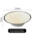 Bol à ramen en céramique blanche de 10 pouces avec bord argenté et design conique élégant - 10" / Blanc Bord Argenté