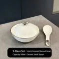 Ensemble de bols à dessert créatifs en céramique blanche avec couvercle oiseau et cuillère - Bol à Dessert Avec Cuillère / 5 Pouces