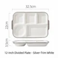 Assiette à compartiments en céramique blanche de 12 pouces avec bordure argentée - Assiette Divisée 12 Pouces / Blanc Argenté