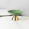 Modern 7-inch green ceramic fruit bowl with elegant gold-tone conical pedestal base - 7" / Matte Green
