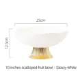 Elegante frutero de cerámica blanco brillante de 10 pulgadas con base dorada y borde - 10" / Blanco