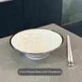 Bol à ramen en céramique blanche de 8 pouces avec bord argenté et baguettes assorties - Bol à Ramen + Baguettes / 8 pouces / Blanc Bord Argenté