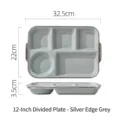Assiette divisée en céramique grise de 12 pouces avec bord argenté, 32,5x22x3,5cm - Assiette Divisée 12 Pouces / Gris à Bord Argenté