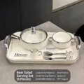 Élégant service de table de petit-déjeuner en céramique 6 pièces avec accents d'ours mignons - Ensemble à Salade 6 Pièces (Plateau, Bol avec Couvercle, Bol à Deux Oreilles, Pot à Lait, Fourchette, Cuillère)