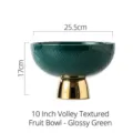 Luxurious 10-inch glossy green ceramic high-footed fruit bowl with elegant gold base - 10 Inch Volleyball Texture Fruit Plate / Diameter 25.5cm / Glossy Green