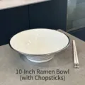 Bol à ramen minimaliste en céramique de 10 pouces avec baguettes assorties - Bol à Ramen + Baguettes / 10" / Blanc Bord Argenté