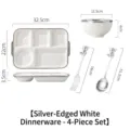 Service de vaisselle en céramique blanche à bord argenté, bol et couverts ours - Assiette Divisée Bol Fourchette Cuillère / Assiette Divisée 12 Pouces / Blanc Argenté