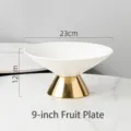 Modern ceramic fruit bowl with gold pedestal stand for elegant snack presentation - 9 inch / White
