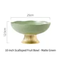 Frutero de cerámica verde mate de 10 pulgadas con borde ondulado y base dorada - 10" / Verde Mate