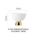 Elegant 6-inch white ceramic high-foot fruit bowl with gold base and volleyball texture - 6 Inch Volleyball Texture Fruit Plate / Diameter 15cm / Bright White