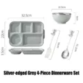 Service de table 4 pièces en céramique gris argenté avec assiette divisée, bol, fourchette - Assiette Divisée Bol Fourchette Cuillère / Assiette Divisée 12 Pouces / Gris à Bord Argenté
