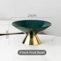 Modern dark green ceramic fruit bowl with gold base, 9 inch 23cm diameter - 9 inch / Green