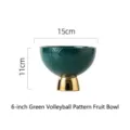 Elegant 6-inch dark green ceramic footed fruit bowl with gold base and texture - 6 Inch Volleyball Texture Fruit Plate / Diameter 15cm / Shiny Green