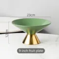 Modern luxury green ceramic pedestal fruit bowl with gold base and 9 inch diameter - 9 inch / Matte Green