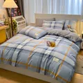 Bettwäsche-Set aus gewaschener Baumwolle mit blau-weißem Karomuster für Wohnheime - Britisch Blau Großes Karo