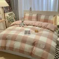 Weiches japanisches Bettwäsche-Set aus gewaschener Baumwolle mit rosa Karomuster - Frisches Großes Karo - Rosa