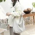 Large minimalist off-white corduroy hobo shoulder bag with zipper closure for women - Apricot