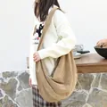 Large camel corduroy hobo dumpling bag for women with retro casual aesthetic style - Camel