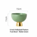Modern 6-inch matte green ceramic footed fruit bowl featuring unique volleyball texture - 6 Inch Volleyball Texture Fruit Plate / Diameter 15cm / Matte Grass Green