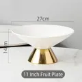11-inch elegant white ceramic pedestal fruit bowl with metallic gold base for modern living room - 11" / White