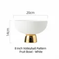 8-inch white ceramic fruit bowl with volleyball texture and golden pedestal, 20x14cm - 8 Inch Volleyball Texture Fruit Plate / Diameter 20cm / Bright White
