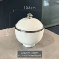 Weiße Keramik-Schmortopf mit Deckel und Silberrand, 350ml Fassungsvermögen - 4.2-Zoll Fuß-Schmortopf