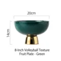 Elegant 8-inch green ceramic footed fruit bowl with gold base and textured finish - 8 Inch Volleyball Texture Fruit Plate / Diameter 20cm / Shiny Green
