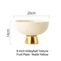 Elegant 8-inch matte yellow ceramic footed fruit bowl with unique volleyball texture - 8 Inch Volleyball Texture Fruit Plate / Diameter 20cm / Matte Beige