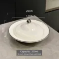 Assiette élégante en céramique blanche de 8 pouces avec bord argenté et couvercle - Avec Couvercle (Style de Luxe) / 8 pouces