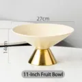 11-inch cream ceramic pedestal fruit bowl with gold base for snacks and sweets. - 11" / Matte Yellow