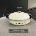 Plat de service chauffe-plat en céramique blanche avec couvercle et bord argenté - Chauffe-plat Ruyi 9 pouces avec brûleur / 1 Pièce