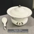 Ensemble bol à soupe en céramique blanche avec bord argenté, réchaud et cuillère, 200ml - Avec Réchaud et Cuillère (Style de Luxe) / 8 pouces