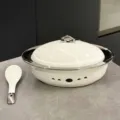 Service de plat à poisson chauffant en céramique 9 pouces, 200 ml, avec cuillère assortie - Service de 9 Pouces Avec Base et Cuillère / 1 Pièce