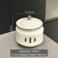 5-inch 230ml premium white ceramic stew pot with textured lid and candle heating base - 5-Inch Stew Pot with Heating Base