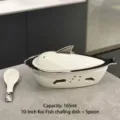 Juego de plato de cerámica con forma de pescado de 10 pulgadas con base de calentamiento - Carp Plate With Heating Base And Spoon